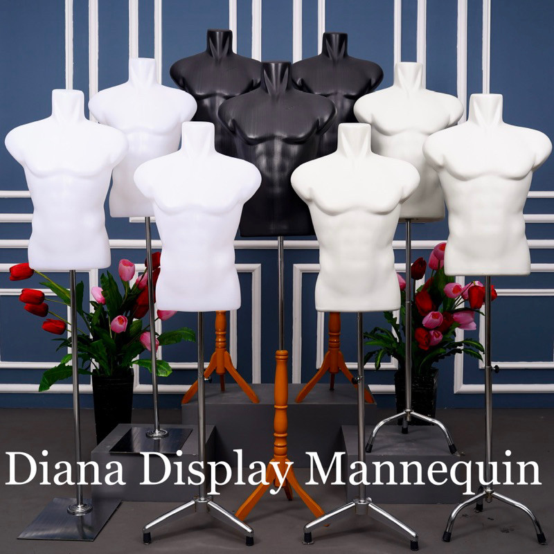 HALHIMAH MANEKIN BADAN OTOT PRIA DEWASA PLASTIK + KAKI KAYU / BESI - PATUNG BAJU PRIA DEWASA - KAOS 