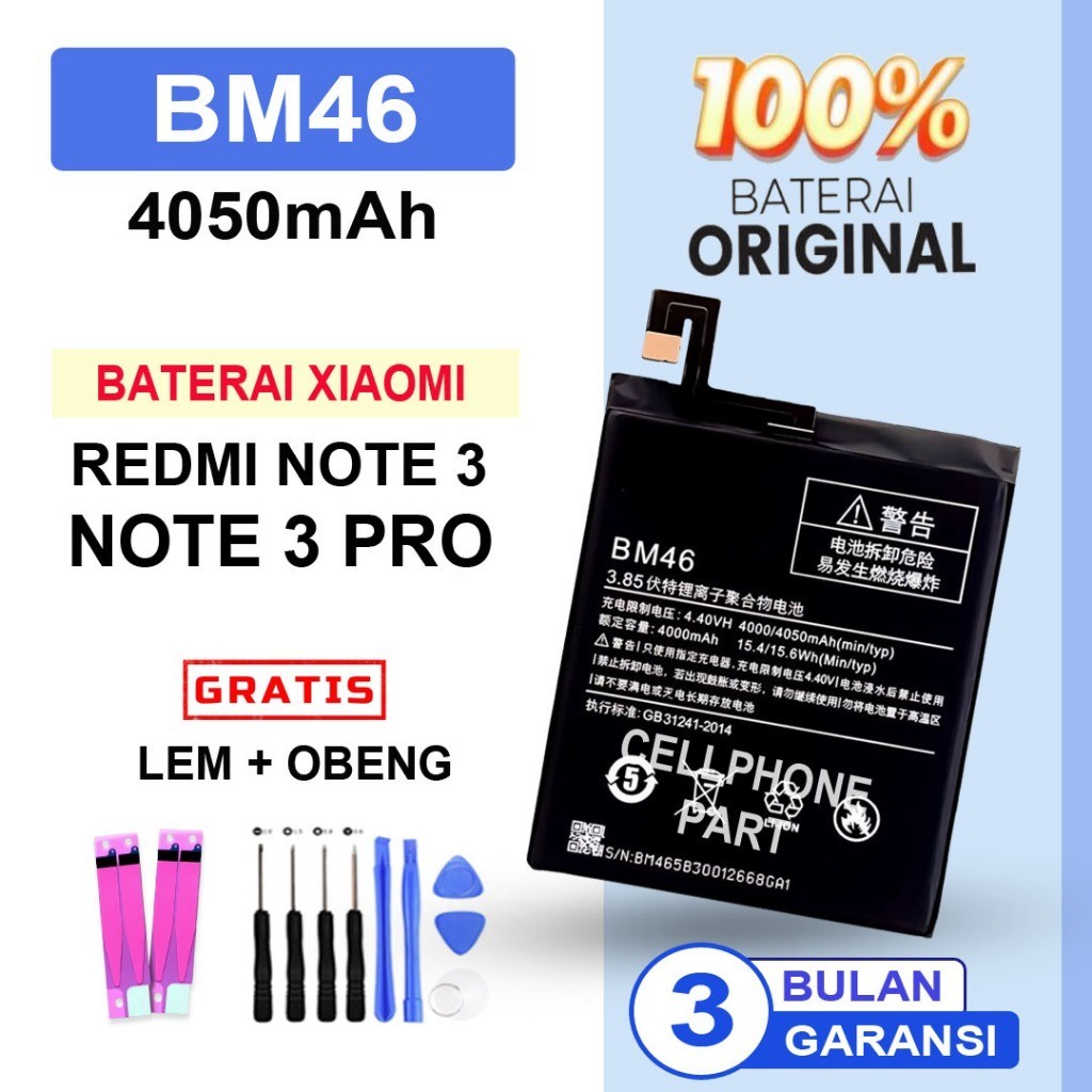 BATERAI BATRE XIAOMI REDMI NOTE 3 / NOTE 3 PRO / BM46 ORIGINAL