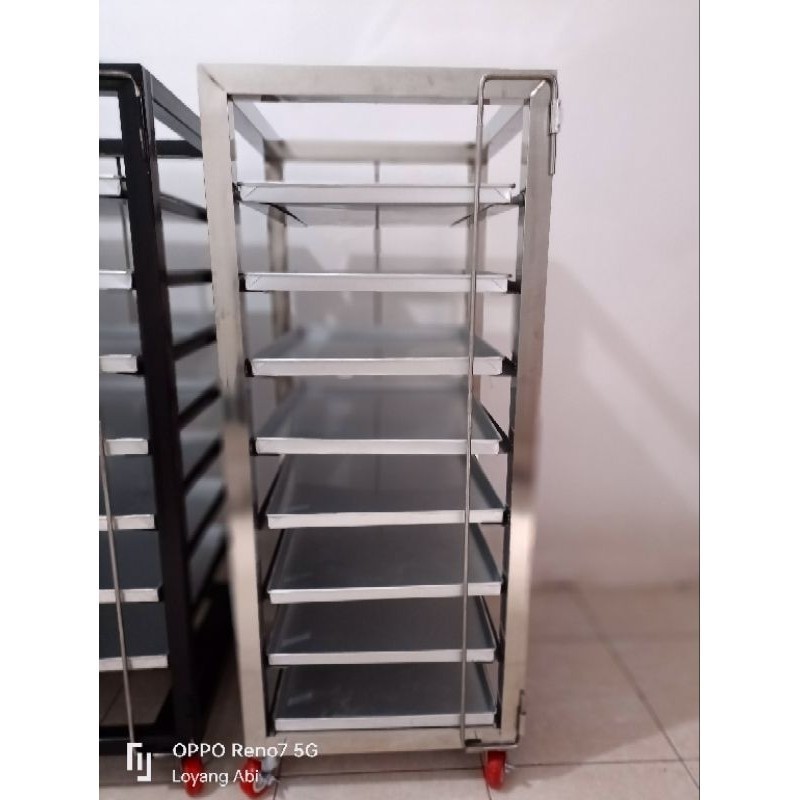 Trolley Bakery 8 Susun Rak Plus Loyang Kue / Troly Bakery Stainless / Trolley Bus / Trolley Loyang /