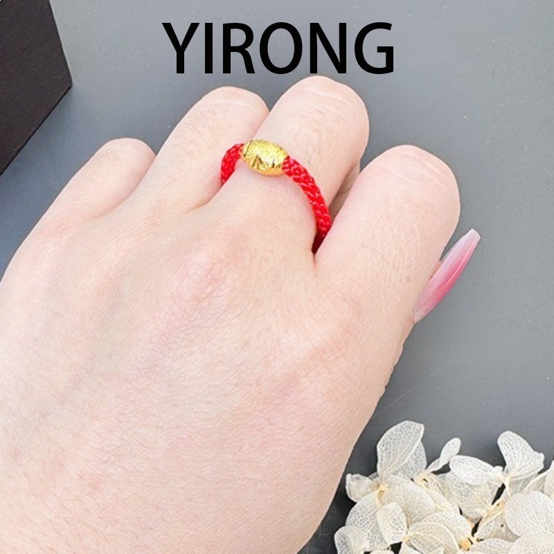 YIRONG Cincin Tali Merah Berlapis Emas Kepribadian Vintage