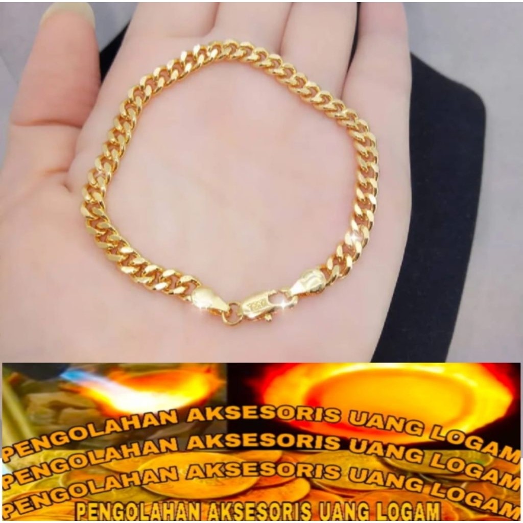 Gelang Tangan wanita model rantai bahan koin Logam ori Lapis emas anti karat