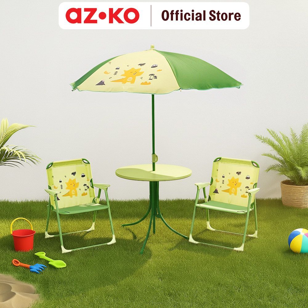 AZKO Soleil Patio Set Kursi Dan Meja Teras Anak Dengan Payung Meja Luar Ruangan Garden Table Balcony