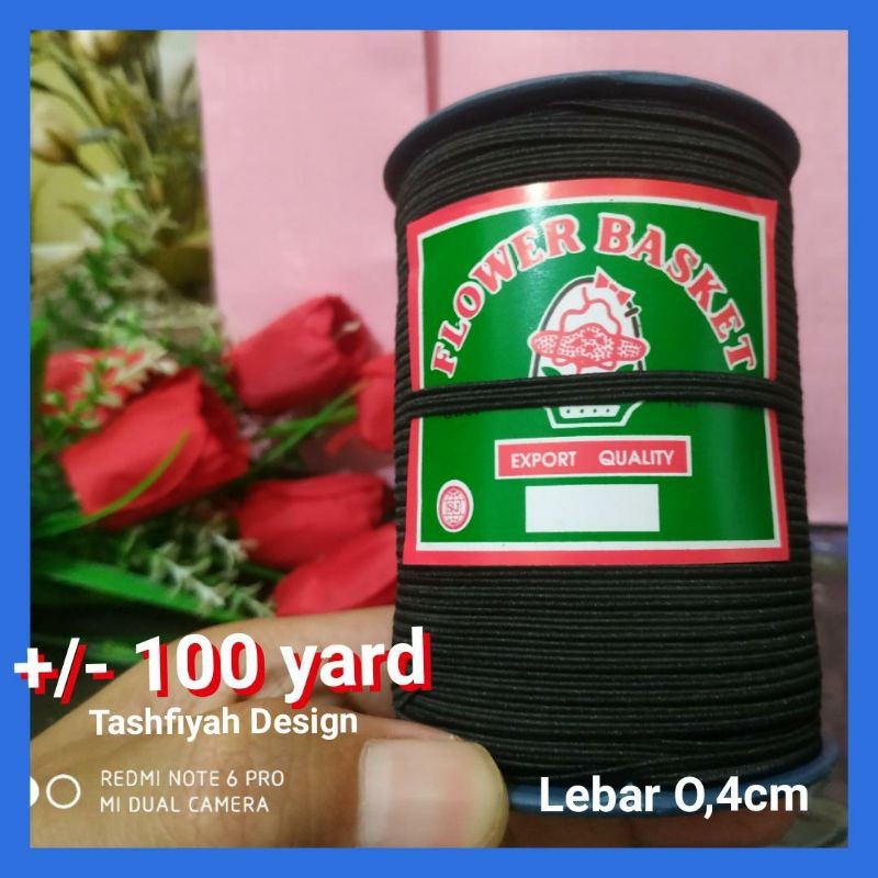 Tali Karet Kolor Elastis Flower Basket Hitam Kecil 0,4mm 100yard