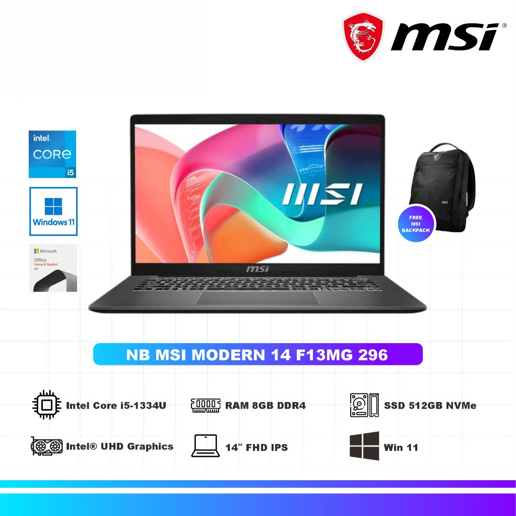 MSI Modern 14 F13MG 296 - Platinum Gray - Core i5-1334U RAM 8GB