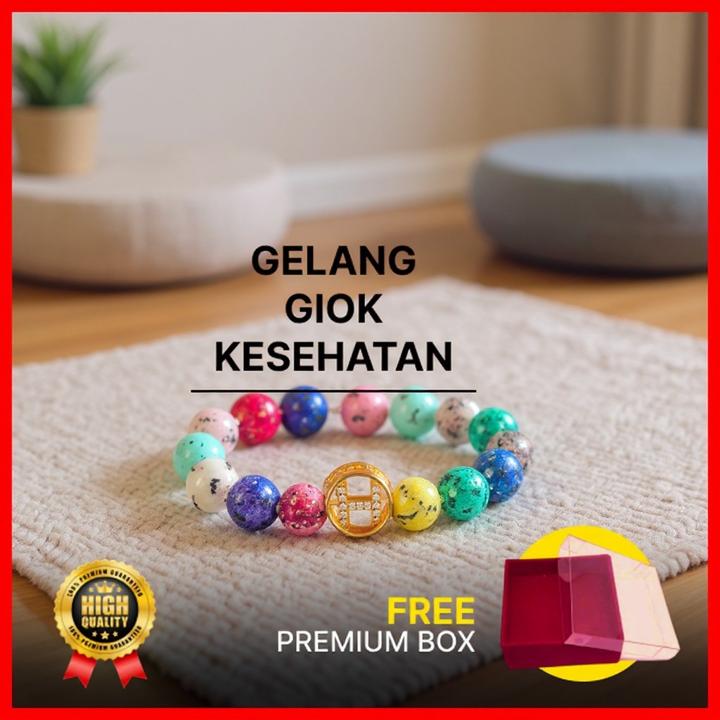 Wearmoura Gelang Giok Pelangi Batu Alam / Gelang Healing / Aksesori Fashion Unisex