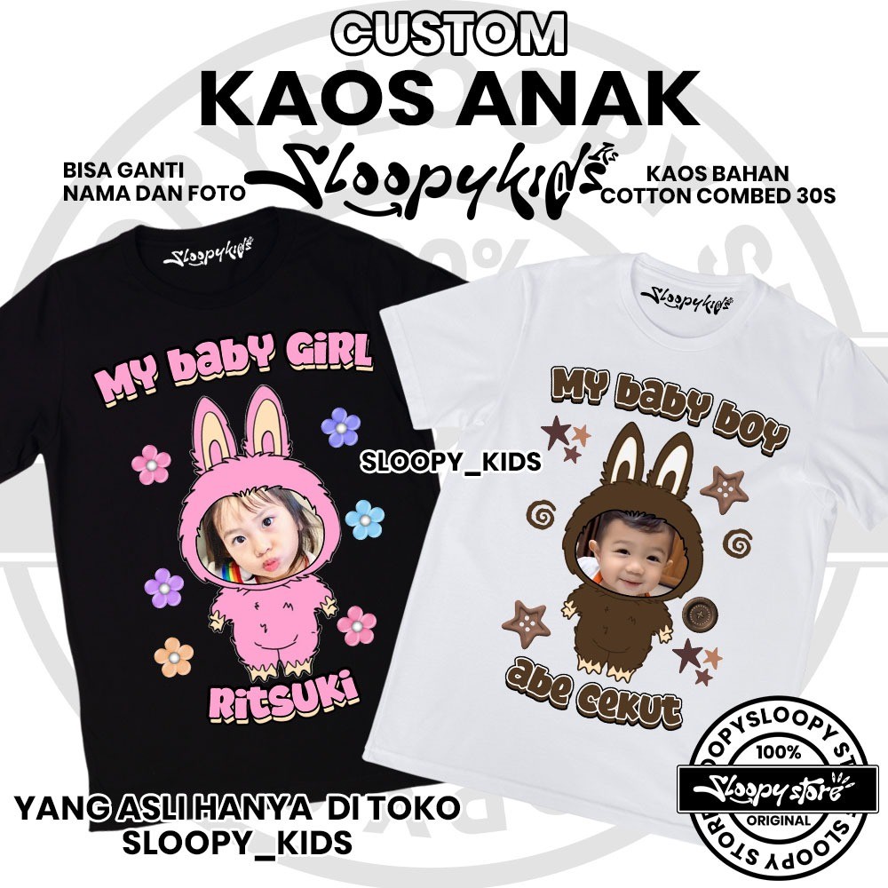 Custom kaos anak Motif kartun bisa ganti foto dan nama /kaos anak/kaos custom foto