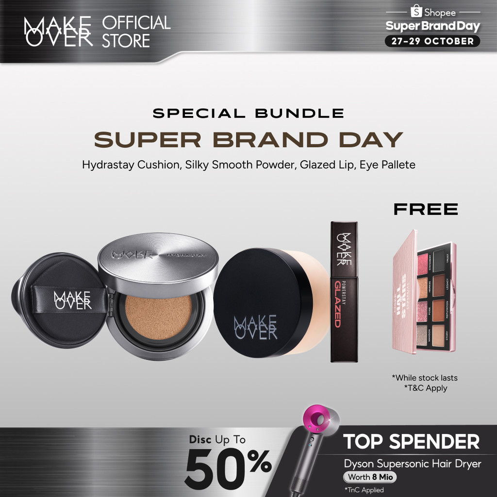 MAKE OVER Seserahan Bundle: Hydrastay Prismatic Glass Cushion + Silky Smooth Translucent Powder + Gl