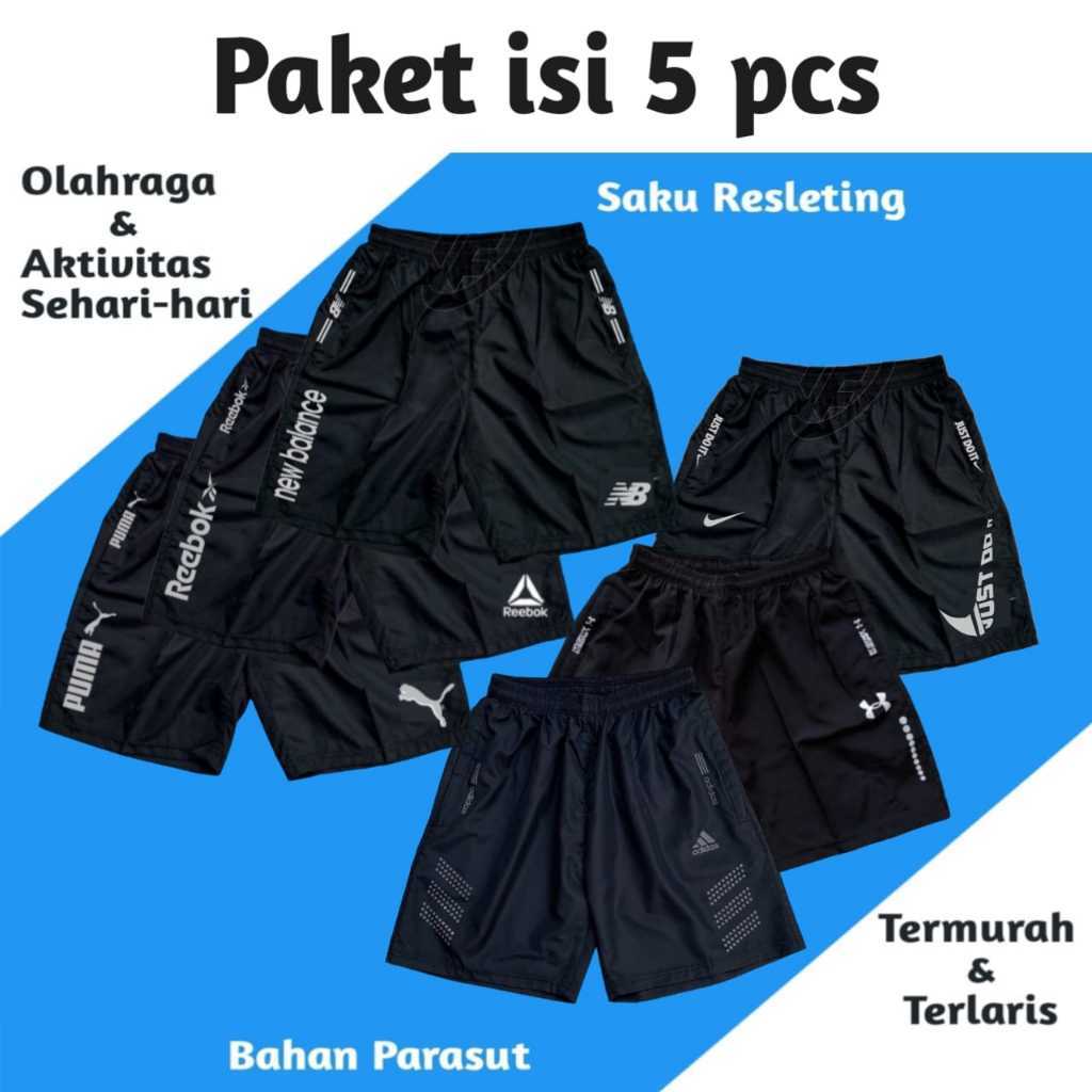 HAFKAMSHOP Kolor Celana Pendek Olahraga Parasut Saku Resleting Running Sport Gym