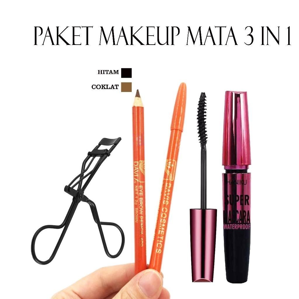 PAKET MAKEUP MATA 3 IN 1 - Mascara - Pensil alis Davis - Galenco Waterproof - -Sixteen nine | Sixtee