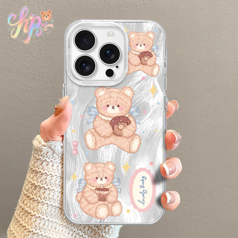 Casing premium Boneka beruang warna solid cantik untuk Oppo A5I A3X 14F Reno 14 Pro A3 A60 A5 2025 A