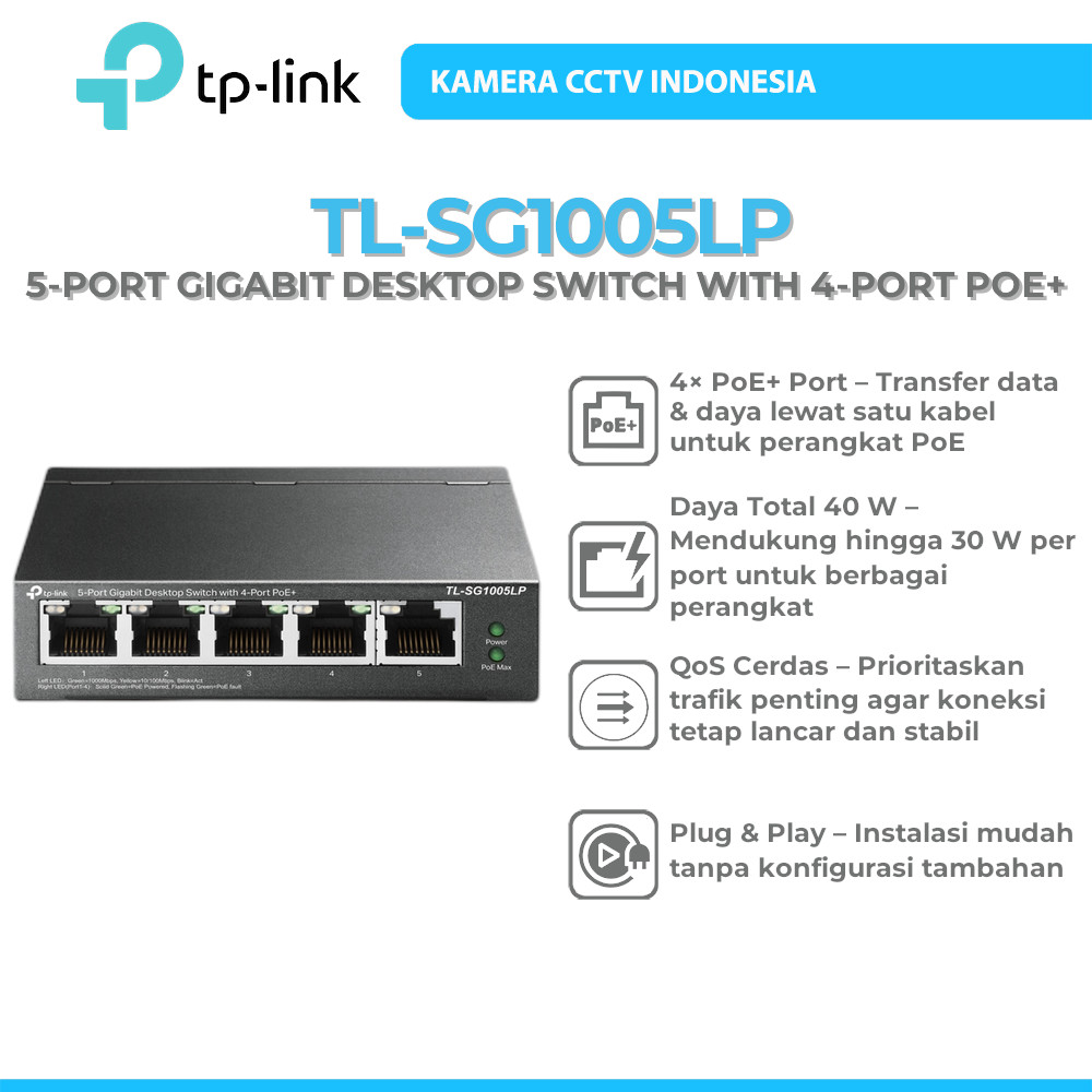 TP-LINK TL-SG1005LP 5-PORT GIGABIT DESKTOP SWITCH WITH 4-PORT POE+