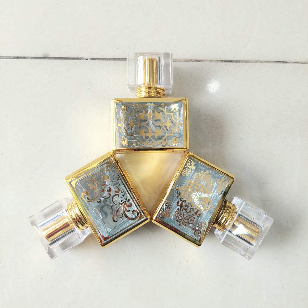 Botol Parfume Spray Kotak Kaca Gold Ornamen Motif 30ml
