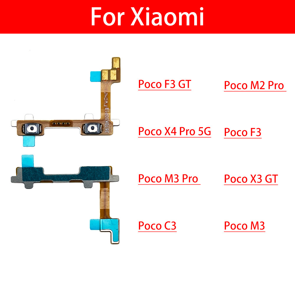 Power Key & Volume Side Button Flex Cable For Xiaomi Poco F1 F3 F2 Pro X2 X3 NFC GT C3 M2 M3 Pro Rep