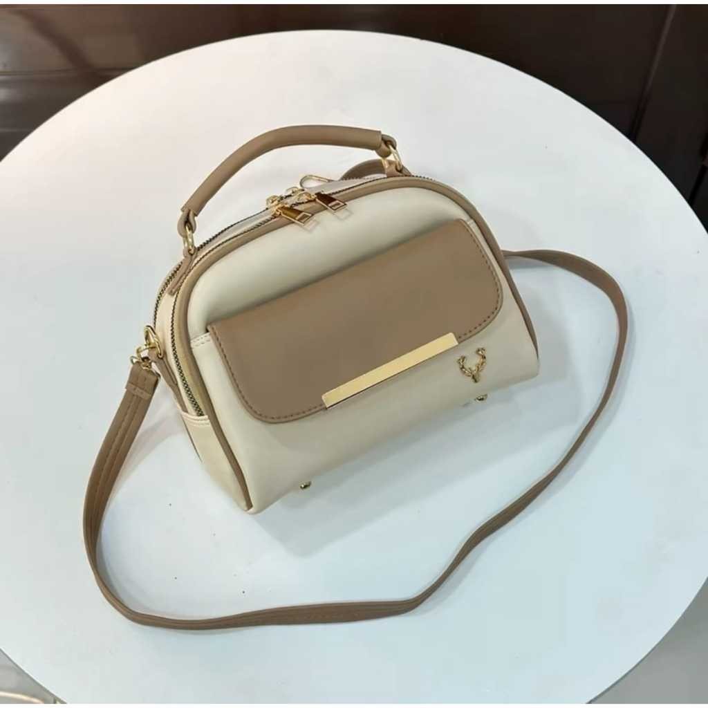 Tas 2 Ruang Resleting Kulit Sintetis – Fashion Korea Stylish Muat HP & Dompet