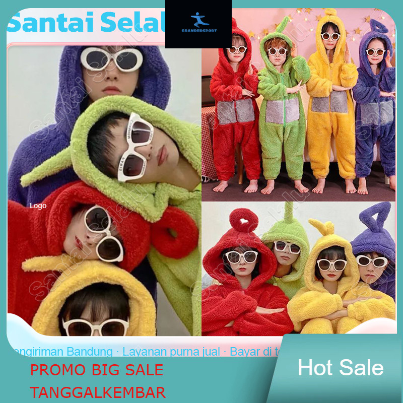 BAJU KOSTUM ONESIE PIYAMA TELETUBBIES TINKY WINKY DIPSY LALA POO KIGURUMI COSPLAY PESTA dewasa anak 