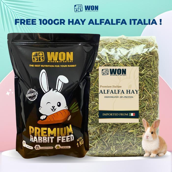 Paket Bundling Pelet Kelinci WON Premium 1kg+Alfalfa Hay Italia WON 500g
