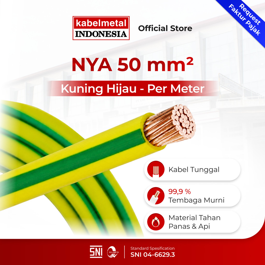 Kabel Metal - Kabel NYA 50 mm Kuning Hijau Per Meter Grounding KMI SNI