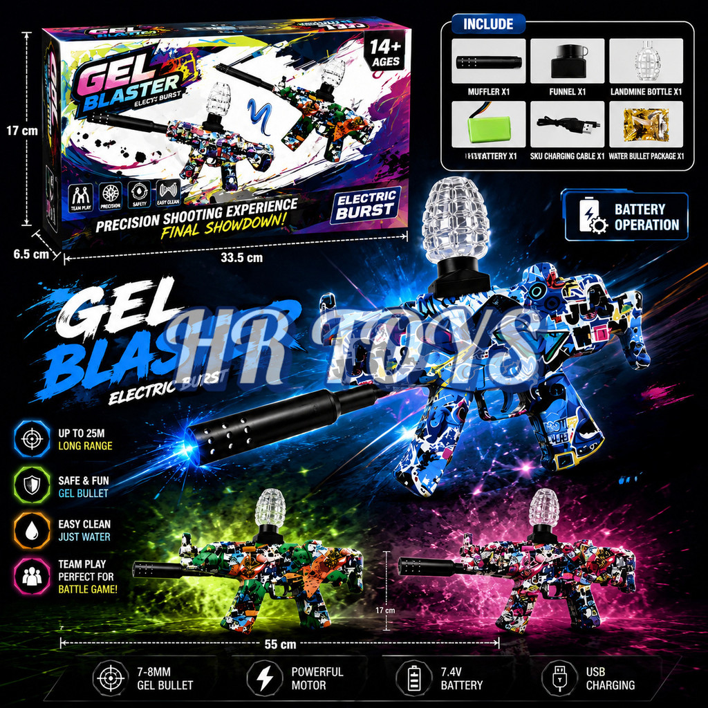 Mainan M4 Water Gel Blaster Elektrik Full Set Water Gel Beads Rechargeable USB Desain Grafiti
