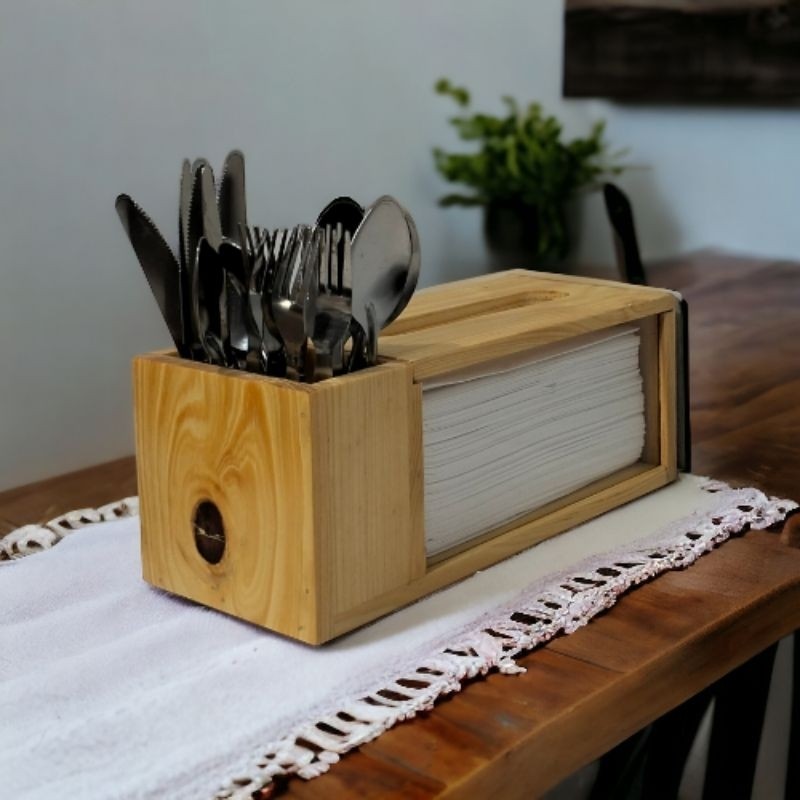 Tempat sendok garpu dengan wadah tisu/Tempat tisu aesthetic/Tempat pensil/tempat alat tulis kantor S