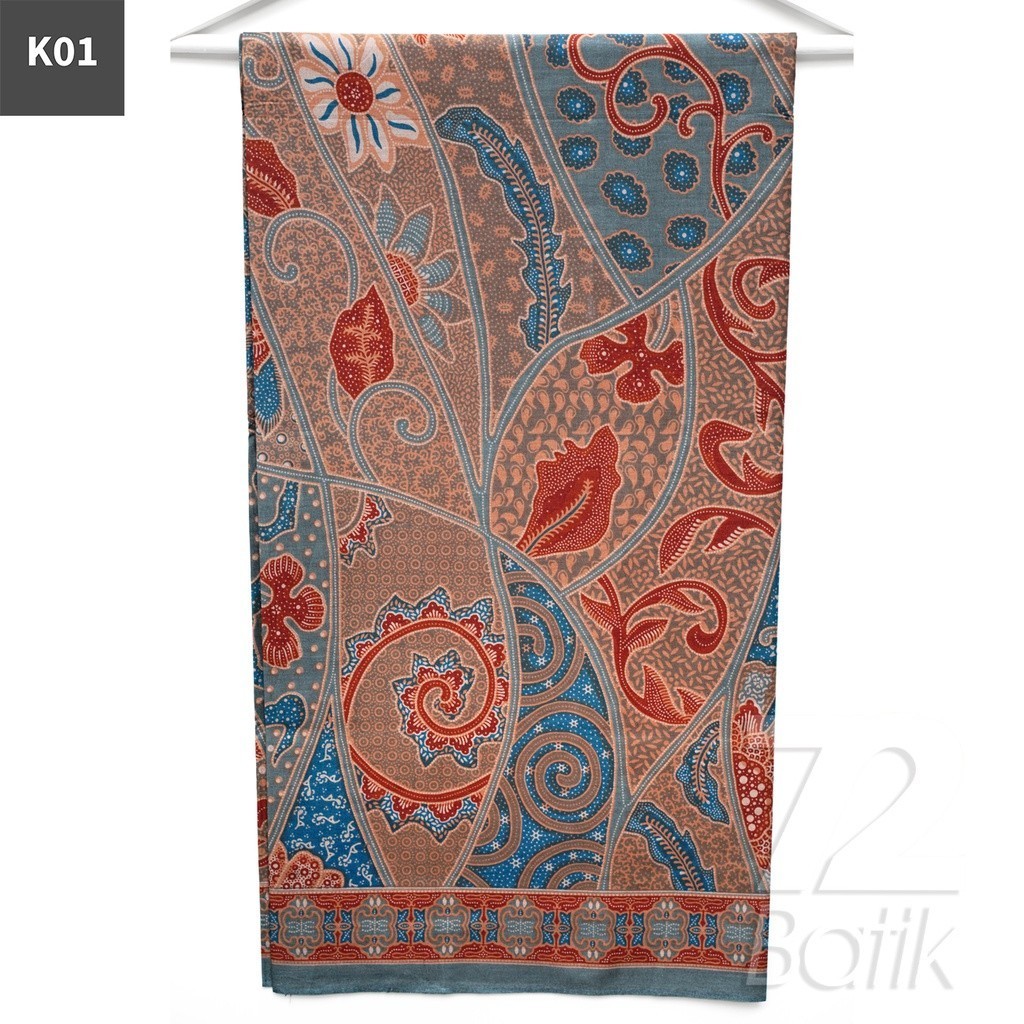 72 Batik - Kain Batik Bahan Katun Motif Kembang Bali Warna Terracotta Sage Green 721163 KAMP2
