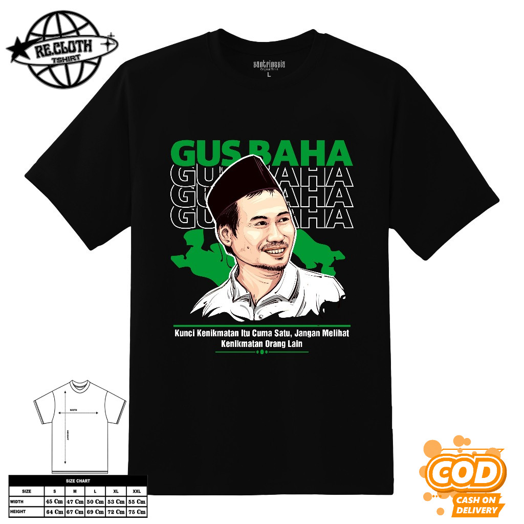 Kaos Gus Baha T-shirt Tshirt Santri Gus Bahauddin Ahmad Muhibbin baju pria dan wanita unisex