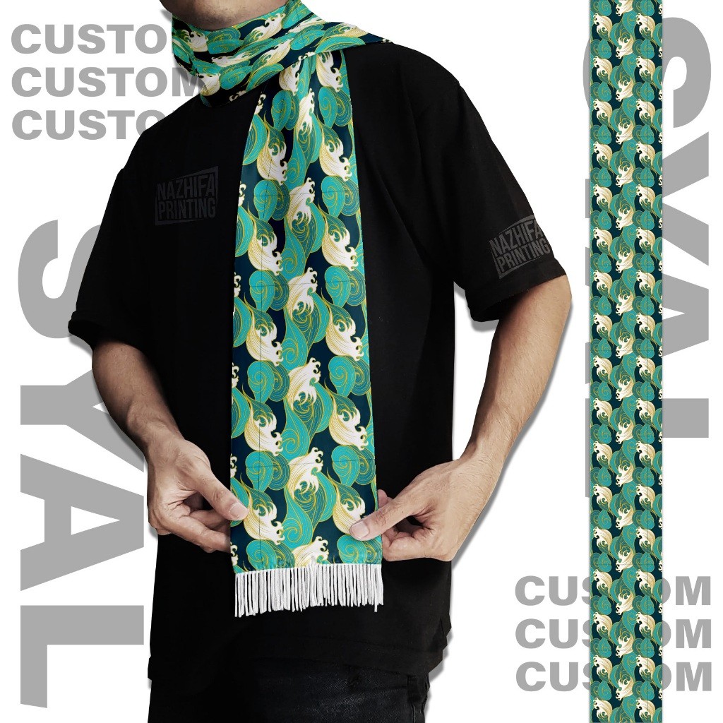 Syal Japanese Wave, Scarf Leher Unisex, Pria Wanita