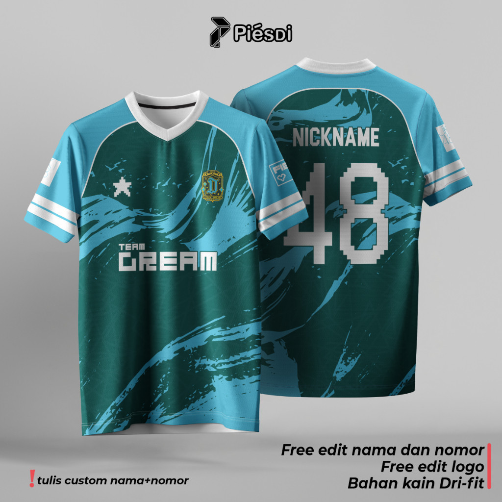 BAJU KAOS JERSEY CUSTOM JKT48 FIGHT - TEAM DREAM, FANMADE, HIJAU TOSCA, BISA COD, SATUAN, NAMA S-2XL