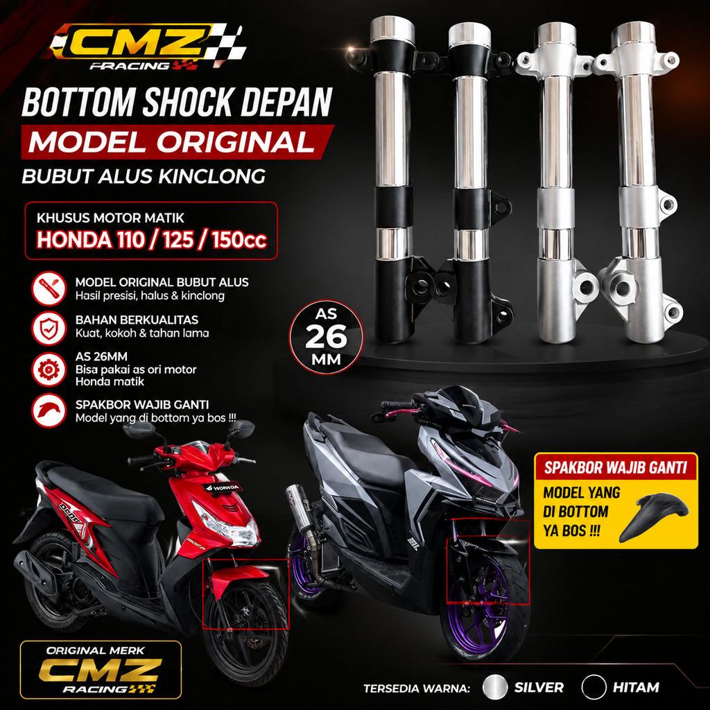 Bottom shock depan model original bubut alus kinclong Satria FU mio jupiter beat vario sccopy