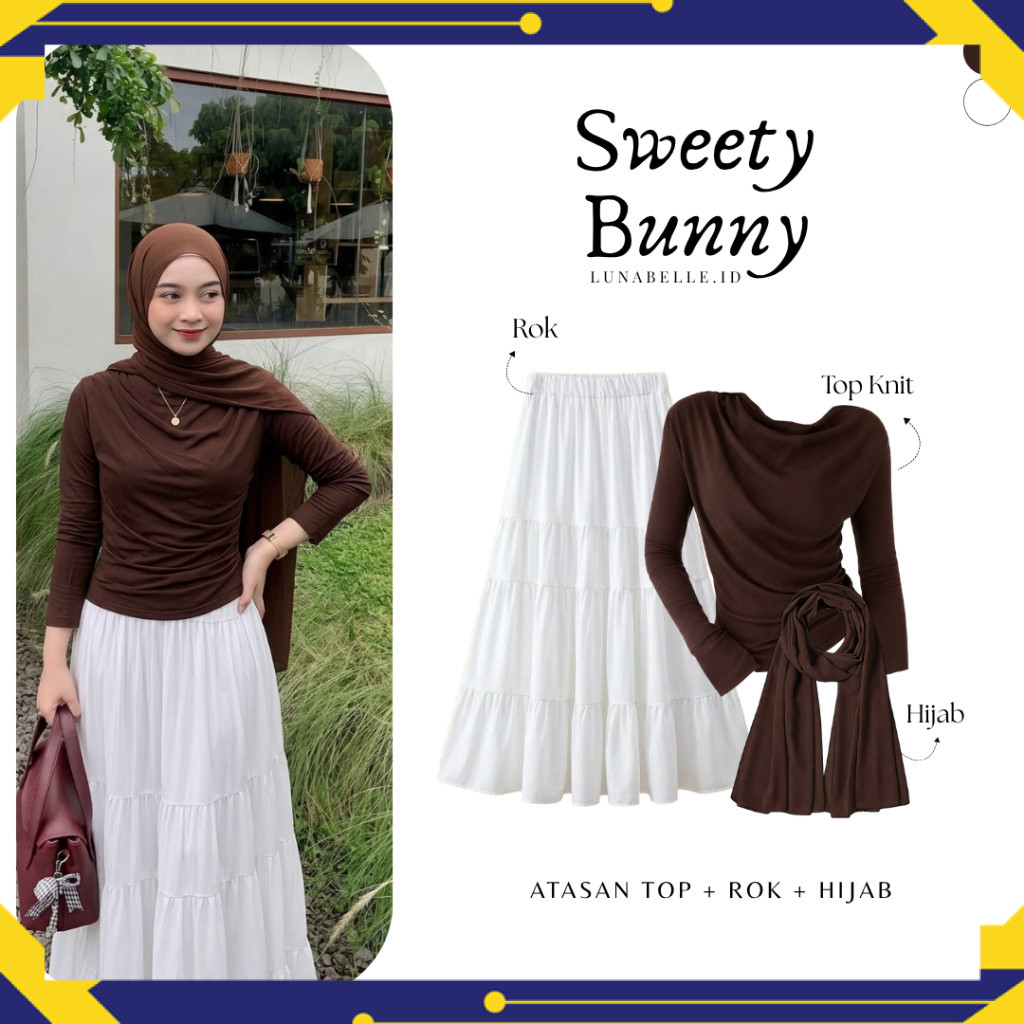 Setelan 3in1 "Sweety Bunny" [ Atasan Top + Rok Susun ruffle + Hijab ] Set simple elegant SF11726 rey