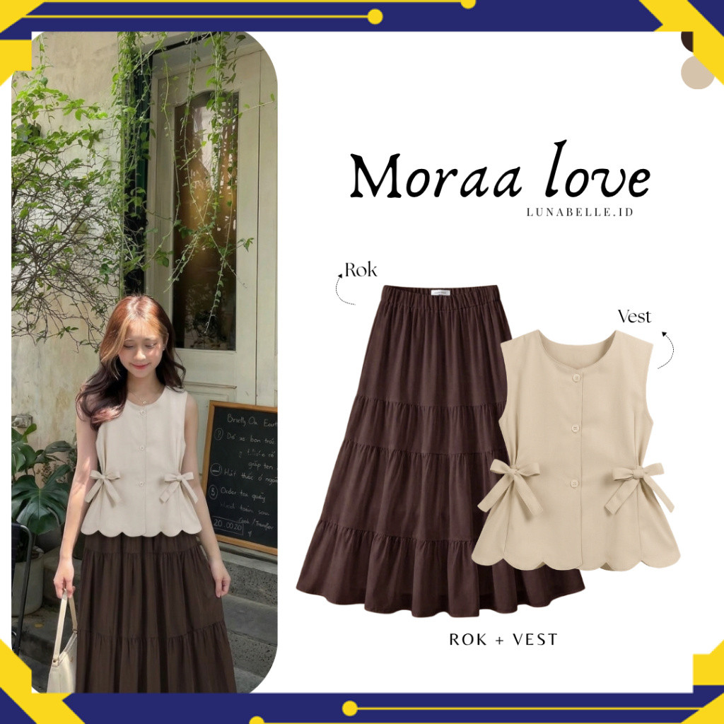 Moora Set 2IN1 -ONESET- [ Vest + Rok susun ruffle ] Girly feminim outfit | simple ellegant look SF11