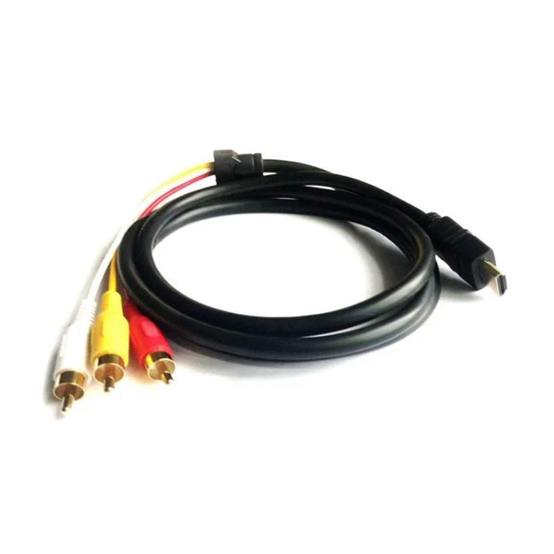 Kabel HDMI ke 3RCA 1,5M, Kabel HDMI-Kompatibel Male ke 3 RCA Video Audio AV, Konektor Adaptor Konver