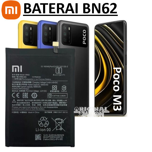 XIAOMI Baterai BN62 Original Manufactur untuk Batre Xiaomi Poco M3 Baterai Xiaomi Poco M3