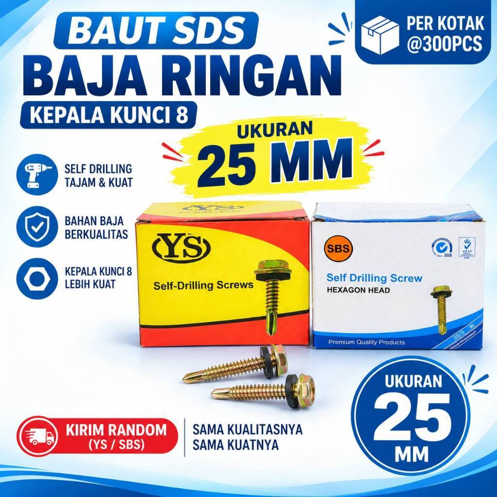 PERKOTAK - Baut SDS Baja Ringan Seng Roofing YS SBS 25 MM / Self Drilling Screw