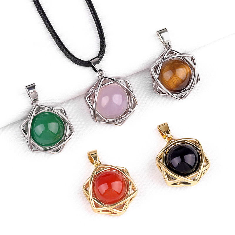 Liontin 2000-Hexagram, liontin heksagram, liontin batu akik kristal.