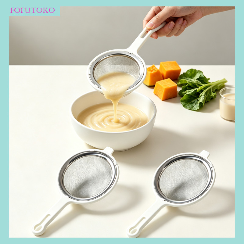 Saringan Stainless Steel Gagang Plastik / Lubang Halus Efektif Saring Ampas Teh Kopi Mpasi Bayi / Sa