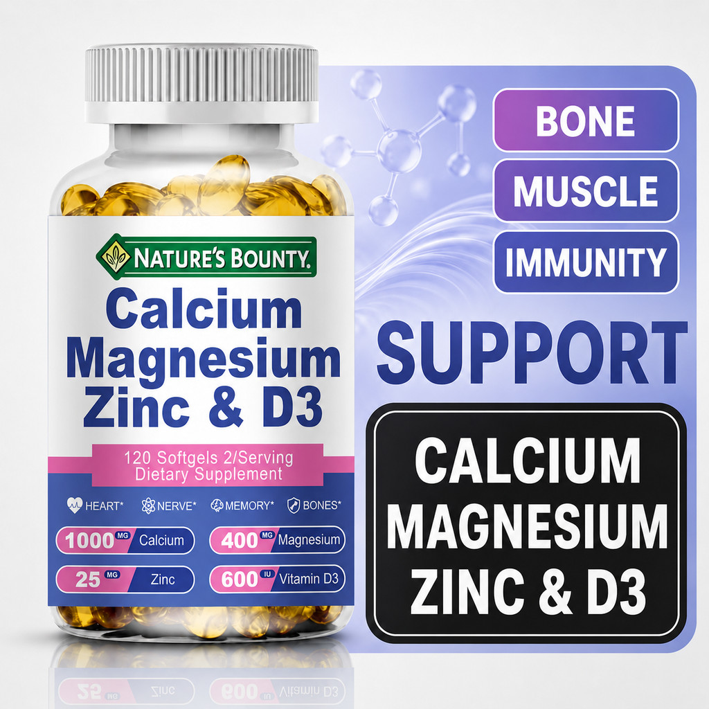 Calcium Magnesium Zinc Vitamin D3 Softgels Calcium, Magnesium Suplemen Kalsium D3 K2 Magnesium Mendu