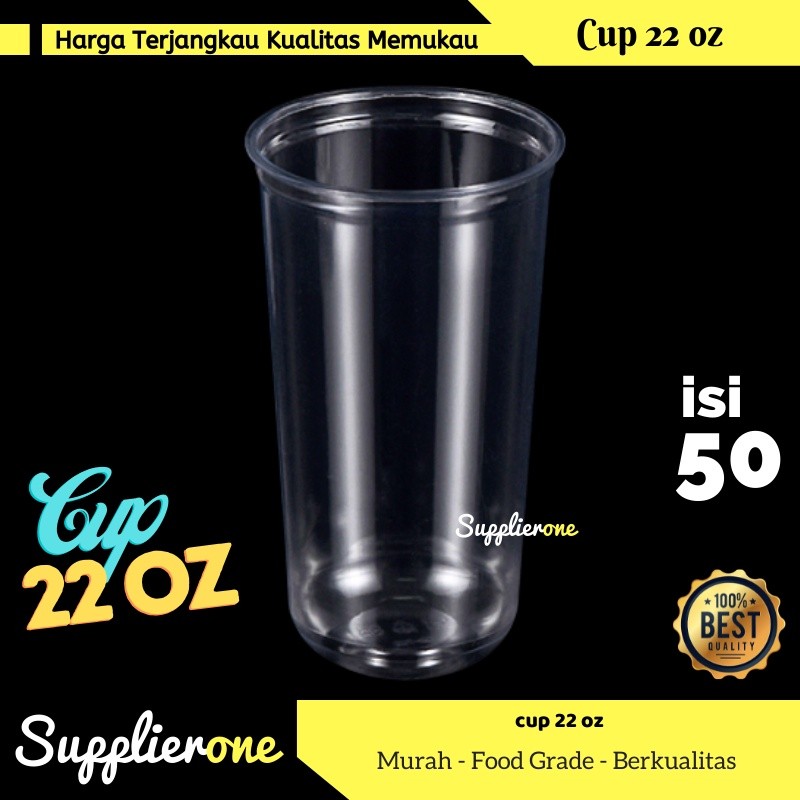 Plastik Cup 22 OZ Oval isi 50 Tebal Dan Higienis / Cup U 22 oz / Gelas Plastik Food Grade