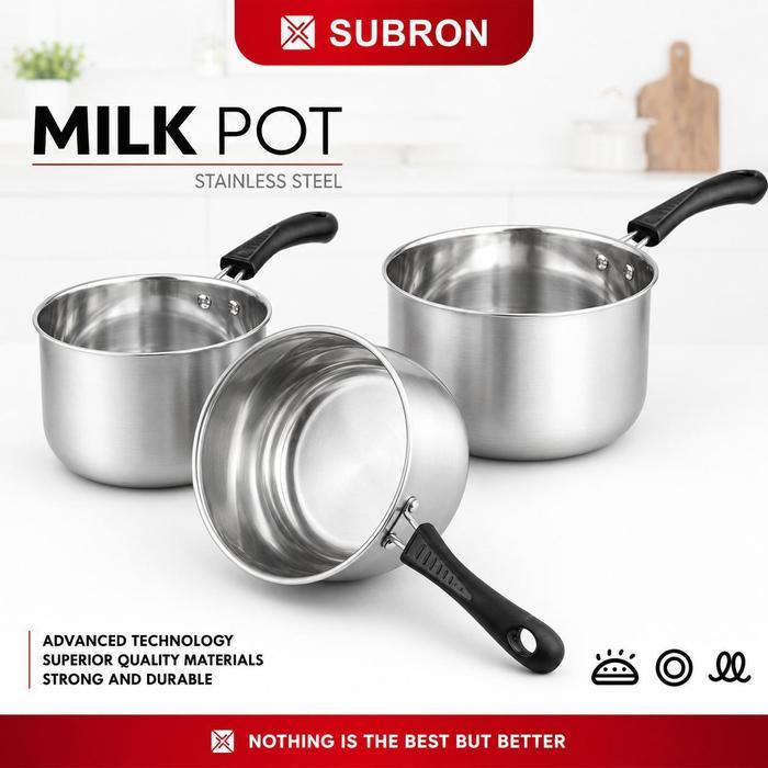 SUBRON Celyhome Panci Set 3 Milk Pot MPASI Stainless Steel Tutup Kaca Panci Susu Panci Mie Panci Sup