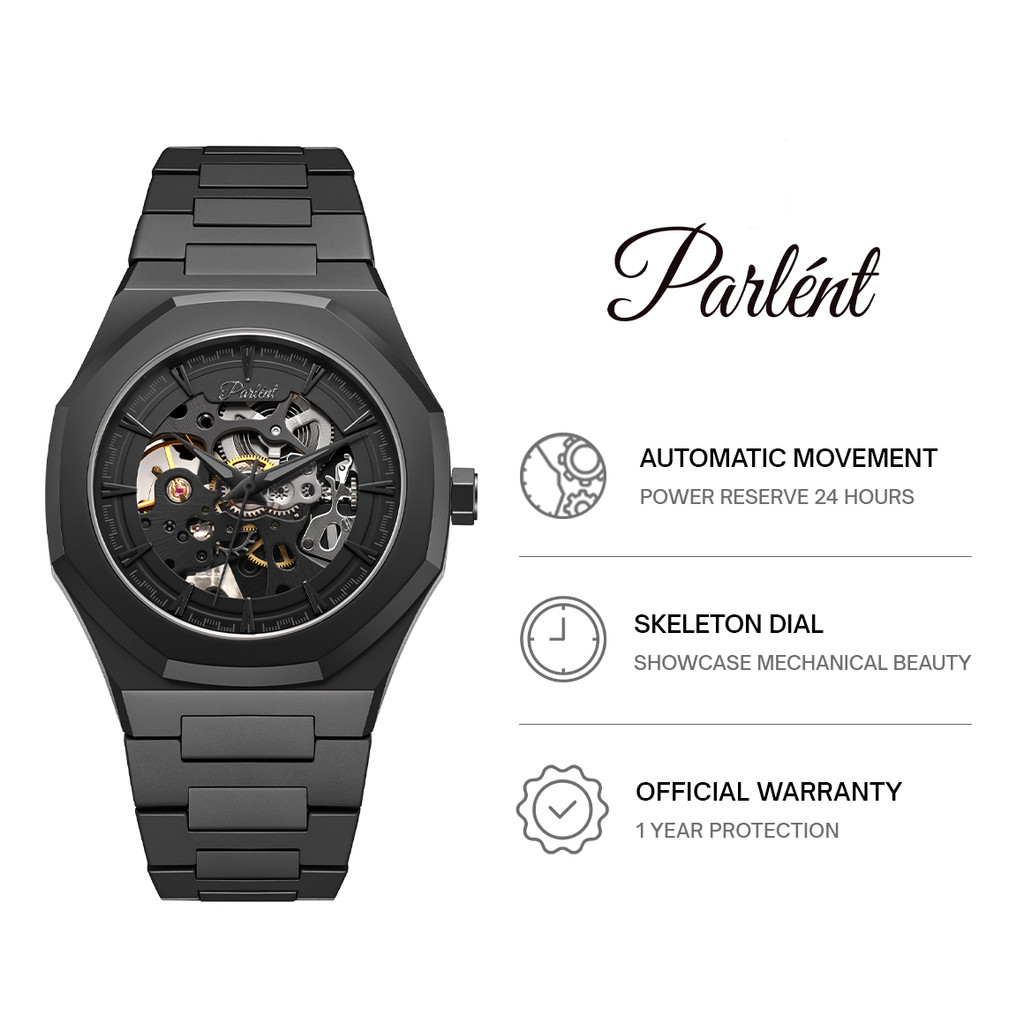 Parlent Palladium Phantom Steel - Jam Tangan Pria 40mm, Automatic Movement, Waterproof 5ATM (50M), S