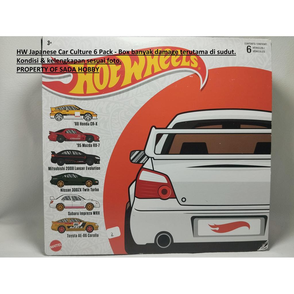 Hot Wheels Hotwheels Japanese Car Culture 6 Pack Honda CR-X Mazda RX-7 Mitusbishi Lancer Evo Nissan 