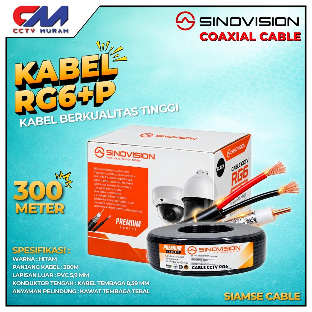 Kabel Cctv Coaxial RG59+Power 300M Premium Sinovision