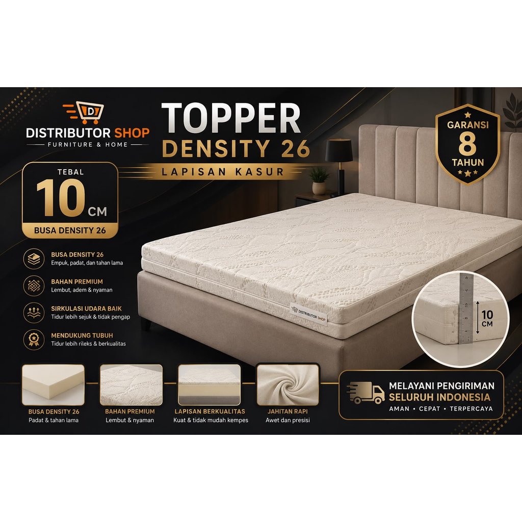 Topper lapisan kasur tebal 10cm pelindung kasur busa density 26 pelapis kasur empuk Garansi 5Tahun