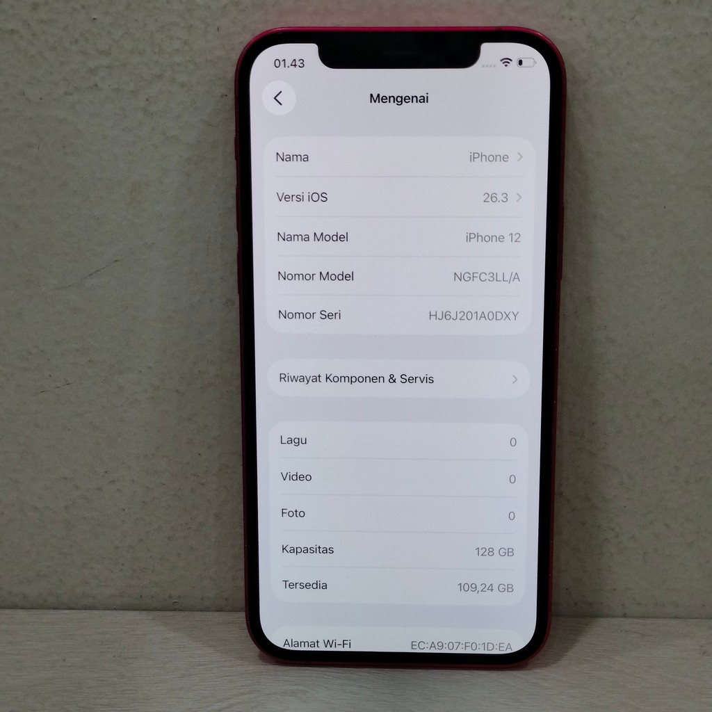 (0DXY-14) IPHONE 12 RAM 128GB (INTER) LL/A, BATANGAN NO CHARGER "972540"