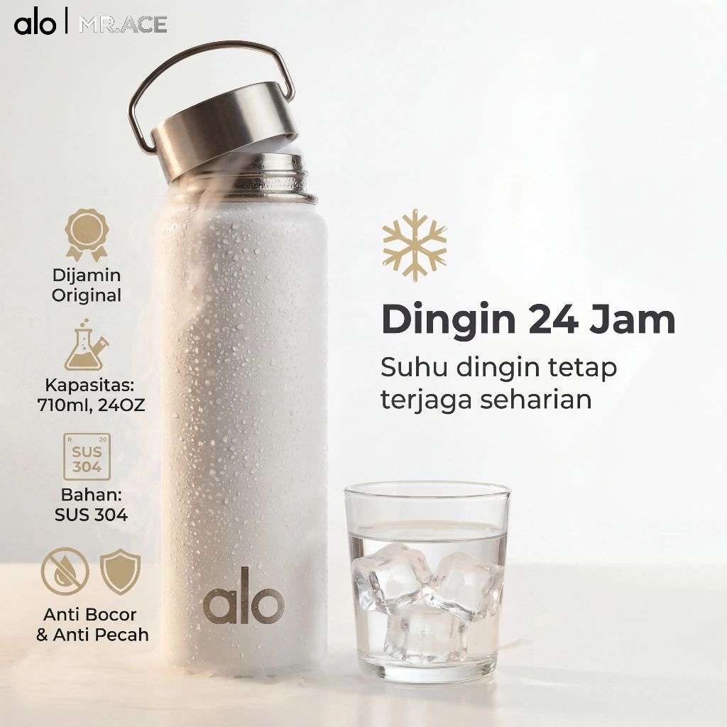 Tumbler ALO Original 24OZ Vacuum Portable Putih Kopi Kantor Pria 4.4 Flash Deal Diskon Gratis Ongkir