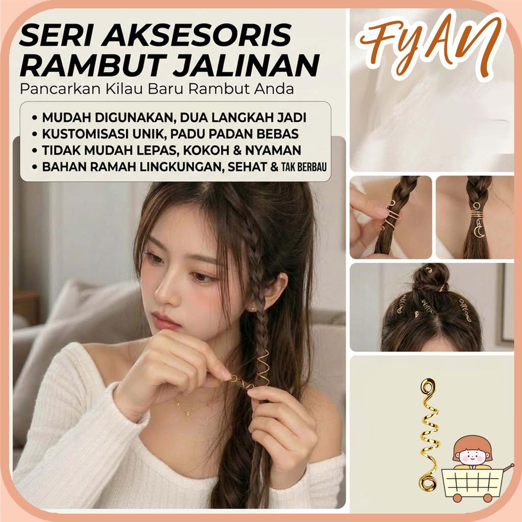 Set aksesoris rambut pegas paduan retro baru, cincin ekstensi rambut berlapis emas, aksesoris kepang