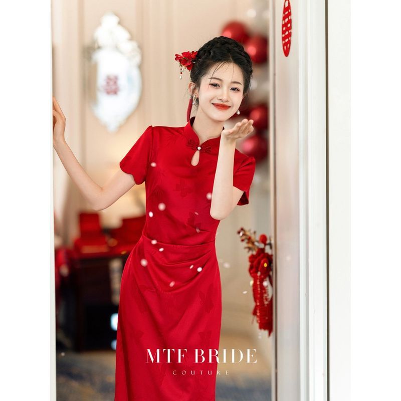 Gaun Pengantin Cheongsam Merah 2025 Gaun Pertunangan Mewah Terbaru