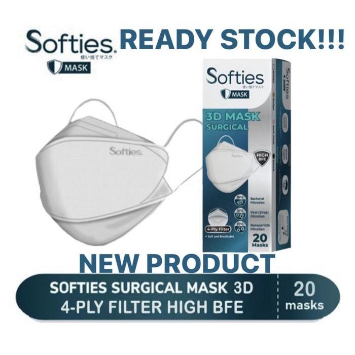 Masker Softies 3D Mask Surgical KF94 4ply Earloop warna Putih isi 20 WBS