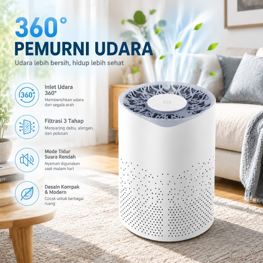Pemurni Udara Air Purifier Mini Portable USB HEPA Filter Karbon UV Sterilizer Pembersih Penyaring Ud