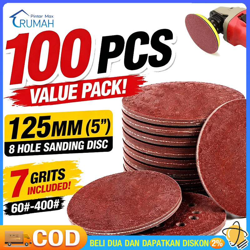 100 lembar  Amplas Bulat Velcro 4" Inch / 5" Inch Grid 40 60 80 100 120 150 180 220 240 320 400