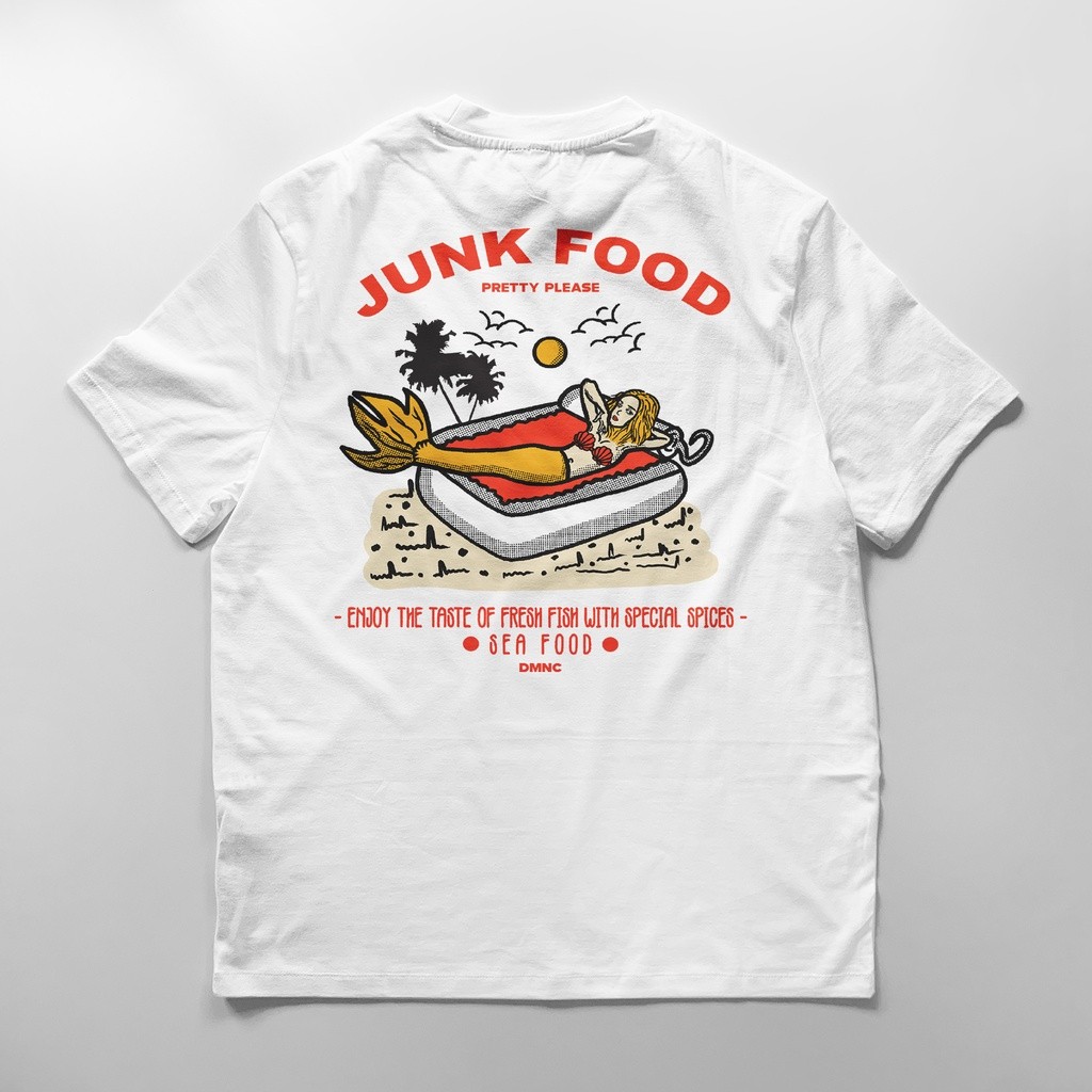 DMNC Junk Food T-Shirt Kaos Heavyweight White Kaos Cowok
